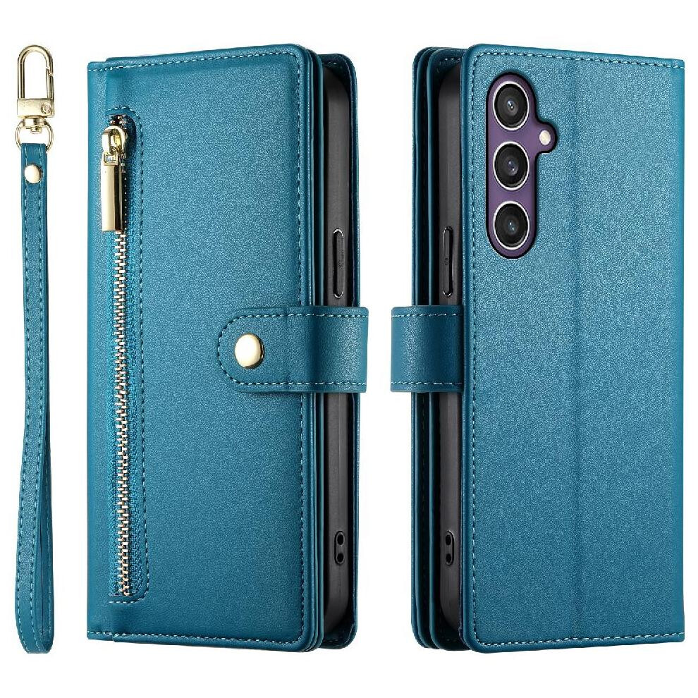 (Blue) Flip Case For Samsung Galaxy S25 Business Wallet Stand Crossbody Strap Multifunctional Blue 764563514199