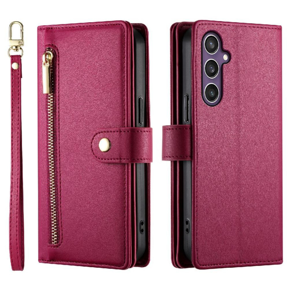 (Red) Flip Case For Samsung Galaxy S24 Stand Wallet Business Crossbody Strap Multifunctional Red 764563514205