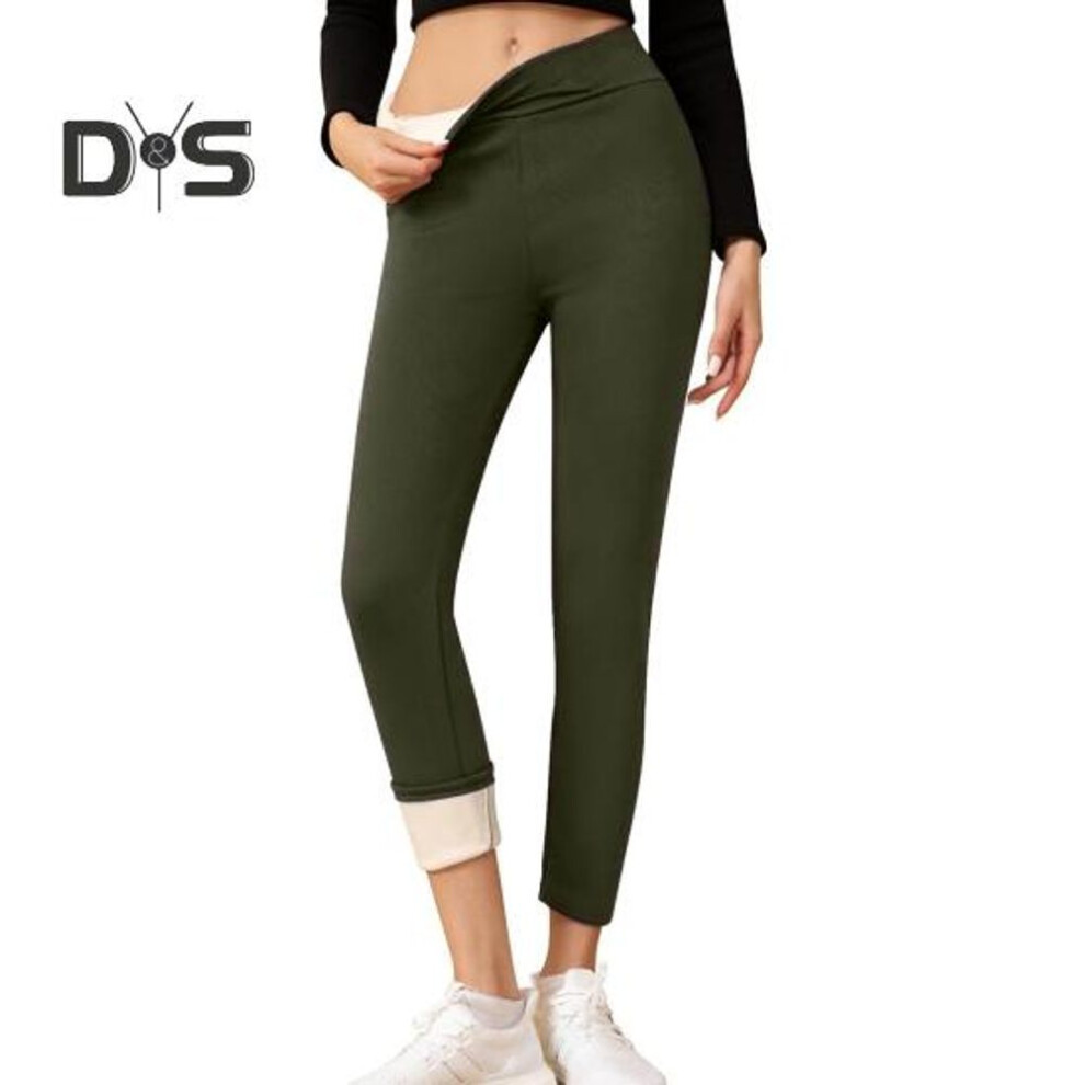 (army green, XXL) Winter Fleece Lined Leggings Women Thermal Tights Solid Color Extra Thick Fleece Lined Leggings Daily Wear
