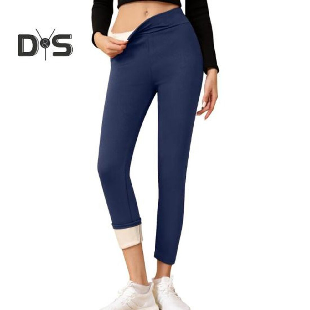 (navy blue, M) Winter Fleece Lined Leggings Women Thermal Tights Solid Color Extra Thick Fleece Lined Leggings Daily Wear