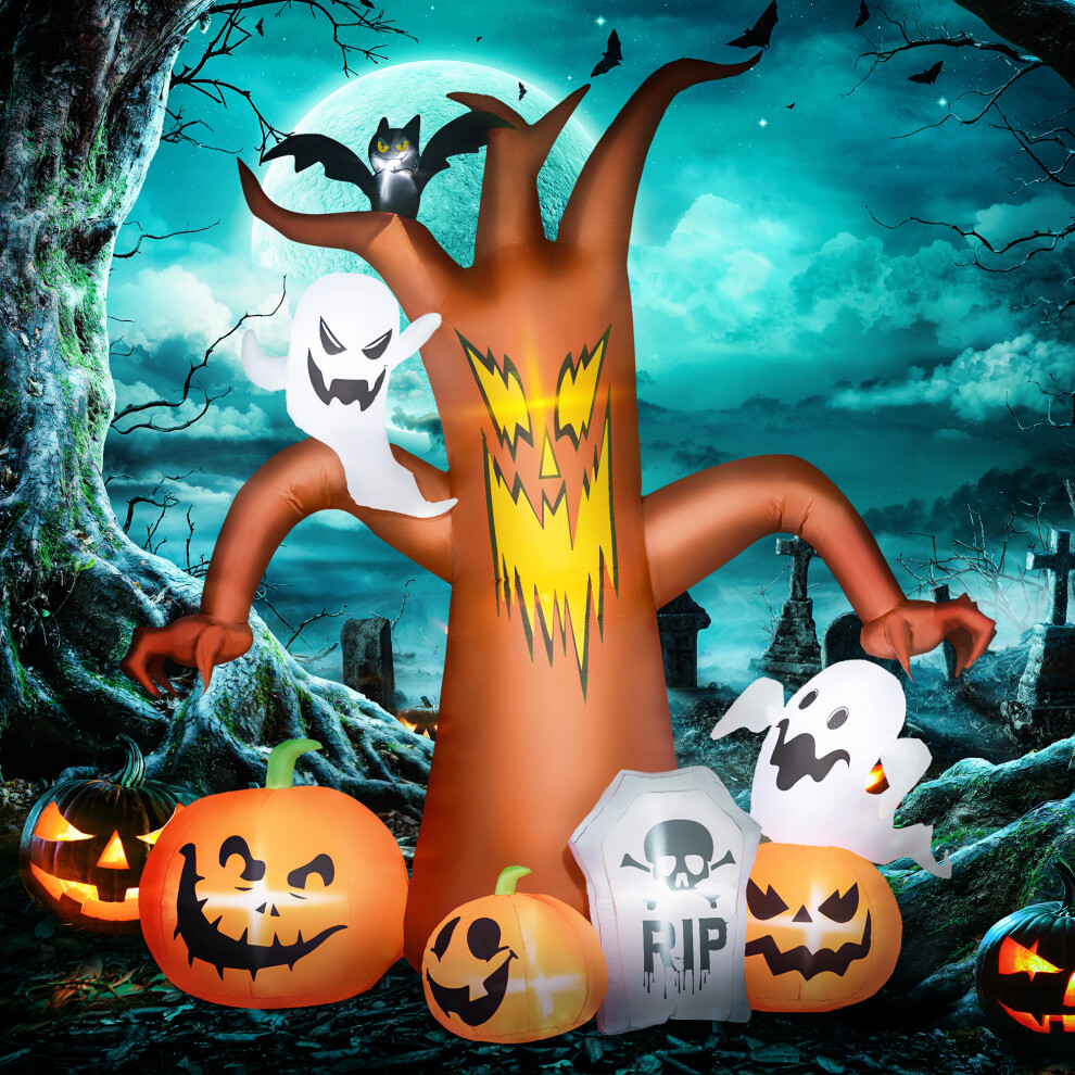 Outsunny 7.9Ft Inflatable Halloween Ghost Tree With Pumpkins, Ghosts & Tombstone (84J-002V70og) | Ip44 Led Lights & Stakes