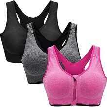 (As show, One size) Women Sports Bra Front Zipper Push Up Bra Tank Top Removable Pads for Fitness Jogging Yoga Running (