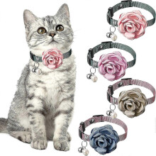(As show, One size) 4 Pieces Pet Rose Cat Collar Dog Flower Nylon Adjustable Necklace With Bell And Pearl Pet