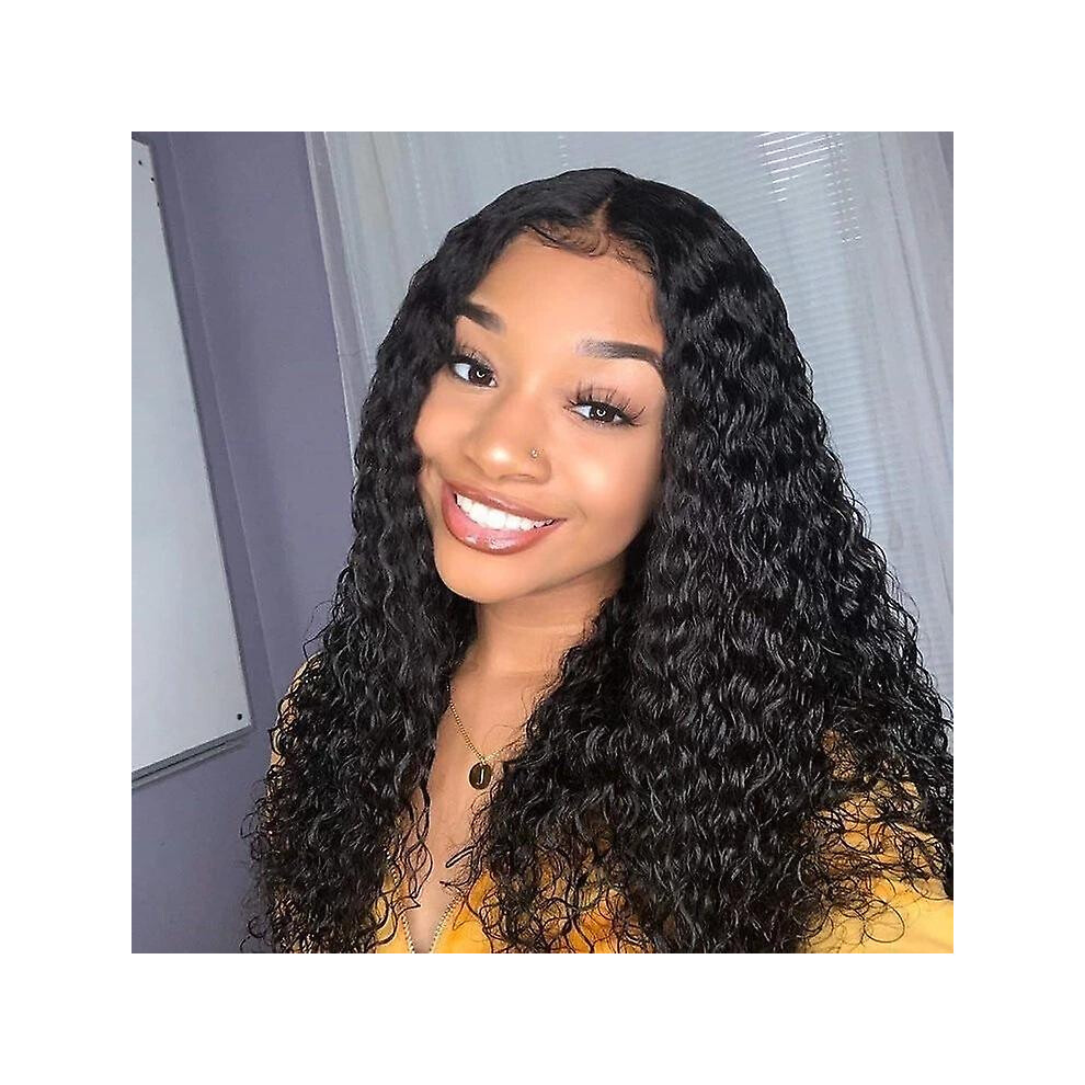(As show, One size) Kinky Curly Lace Human Hair Wig for Black Women Sheer Lace Frontal Wig