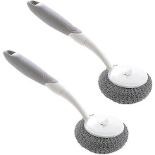 (As show, One size) Wire Dish Brush Stainless Steel Scourer Scrub Pad With Long Handle Cleaning Brush Stainless Steel Wire Scrubbers compatible  Scouring Cleaning Steel W
