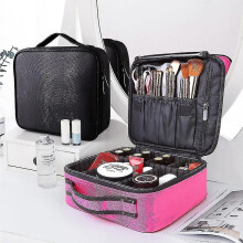 (As show, One size) Travel Makeup Train Box Makeup Cosmetic Case Storage Bag Portable Artist Storage Bag With Adjustable