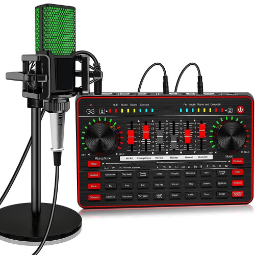 (As show, One size) Broadcast Microphone Sound Card Kit