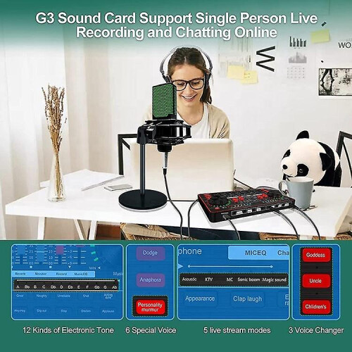 (As show, One size) Broadcast Microphone Sound Card Kit 2