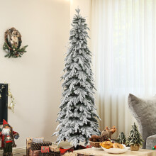 HOMCOM 7ft Flocked Pencil Christmas Tree with Auto Open, Steel Base