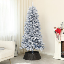 HOMCOM 6 ft Blue Snow-Flocked Christmas Tree with Hinged Branches, Flame-Retardant, Steel Base - Indoor Use, 700 Tips (830-866V01BU)
