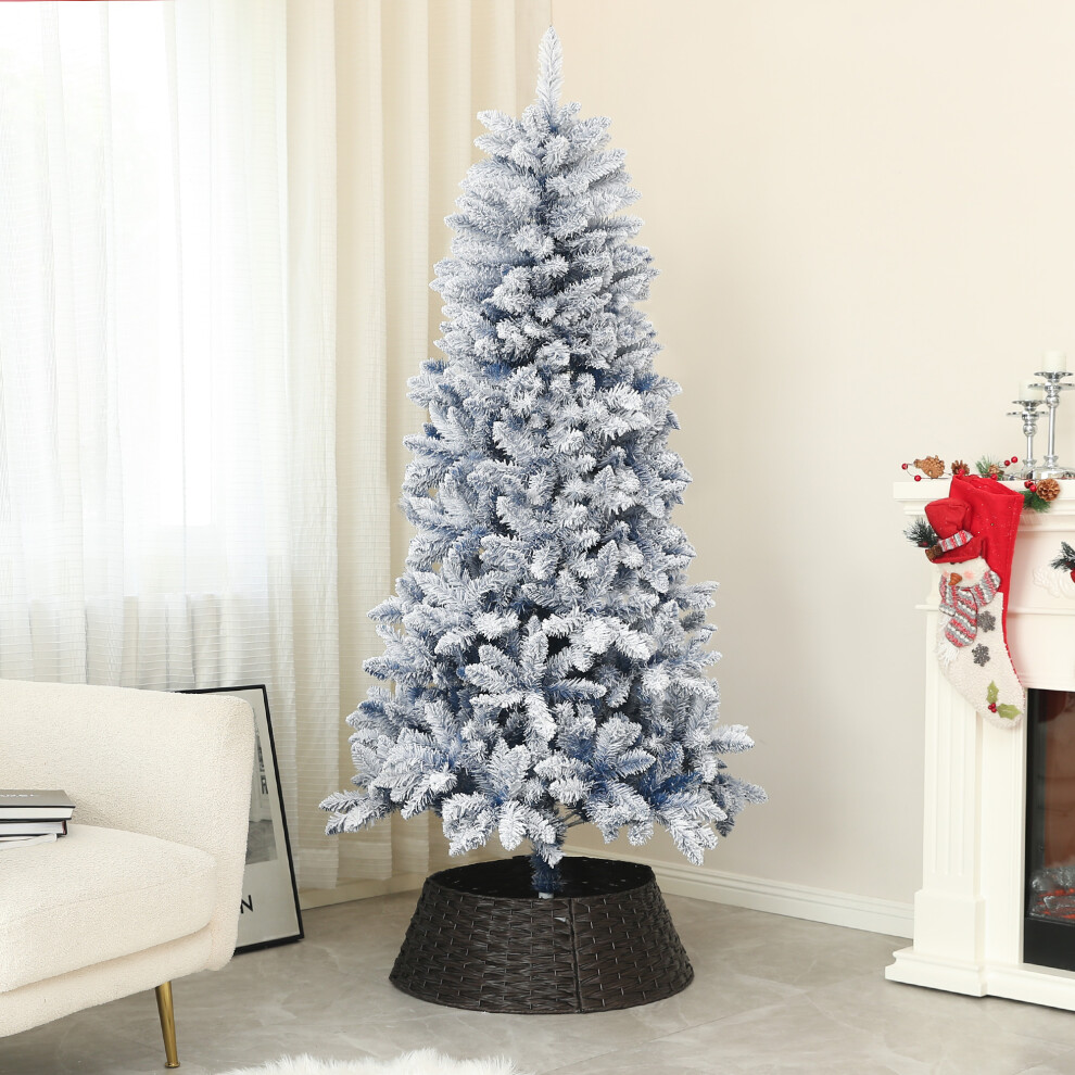 HOMCOM Artificial Blue Snow Flocked Christmas Tree with Hinged Branches | Size: 6ft - Image 6