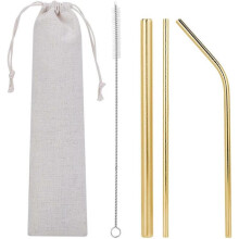 (gold) Pack of 3 Cocktail Straws,with Case + 1 Cleaning Brush, Cocktail Smoothie Tea Straws, Reusable for Partiesgold