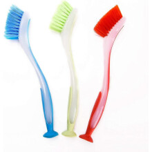 Plastic Dish Cleaning Brush with Suction Cup Set of 3 Scrubbing Brush with Durable Bristle