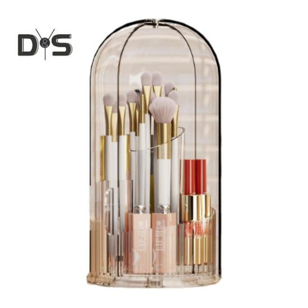 (transparent) Makeup Brush Holder Storage Organizer with Dustproof Lid 360-Degree Rotating Makeup Organizer Countertop Cosmetics Holder