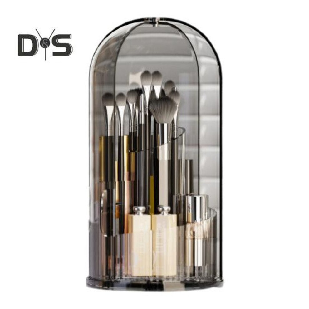 (clear,black) Makeup Brush Holder Storage Organizer With Dustproof Lid 360-degree Rotating Makeup Organizer Countertop Cosmetics Holder