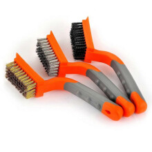 Wire Brush 3Pcs Brass/Stainless Steel/Nylon Wire Brushes for Cleaning Rust Bristle Brush Set with Rubber Curved Handle Grip Used for Dirt, Paint Remov