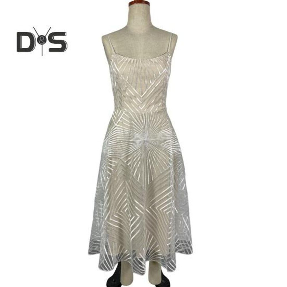 (apricot, XS) Evening Dress V Neck A-line Slim Waist High Waist Strappy Dress Bing Swing Backless Sleeveless Embroidery Slip Dress for Prom Party