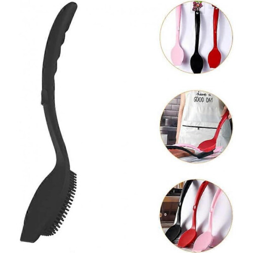 Hangable Long Handle Silicone Dishwashing Pot Brush Kitchen Utensils (Black) 2