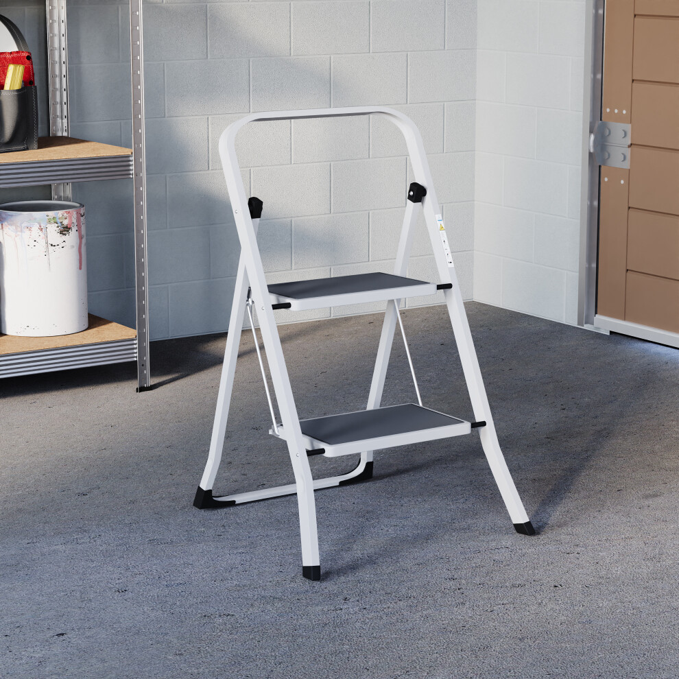 2 Step Ladder with Rubber Step Safety Handle Portable