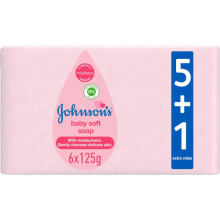 Johnson's Baby Soft Soap With Moisturisers, Gently Cleanses Delicate Skin 125g Pack Of 6 |Protect Baby's Skin From Dryness |Bar Soap