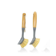 Dish Brush with Bamboo Handle Built-in Scraper, Scrubbing Brush for Pans, Kitchen Sink Cleaning, Pack of 2