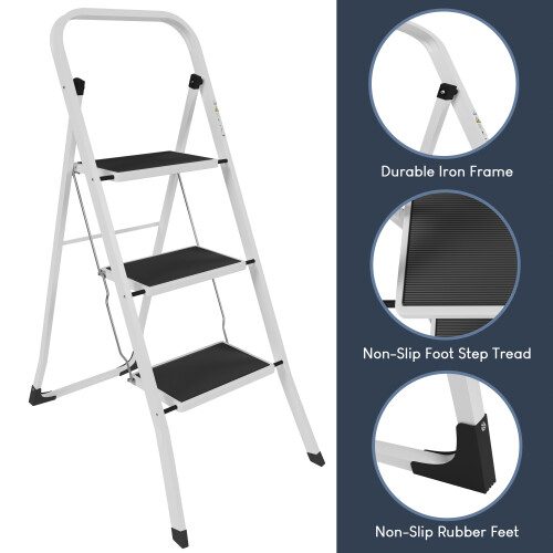 3 Step Ladder with Folding Portable Strong Iron 1