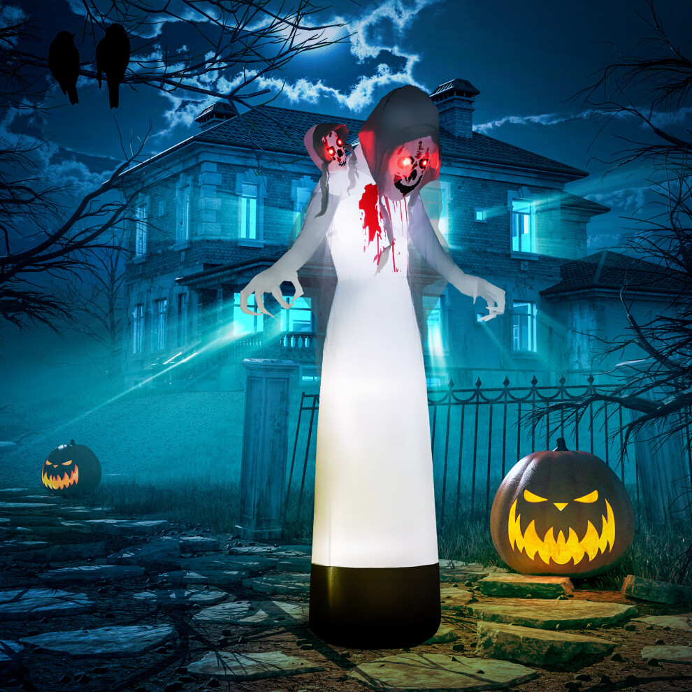 Outsunny 8.9Ft Tall Halloween Inflatable Three-Head Witch Ghost Decoration