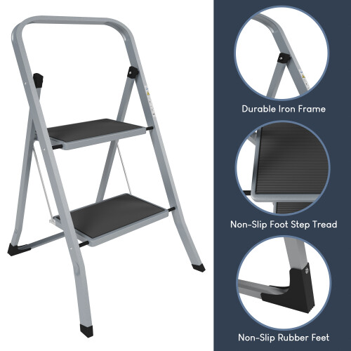 (2 Step) Foldable DIY Step Ladder Anti Slip Mat - Grey 2