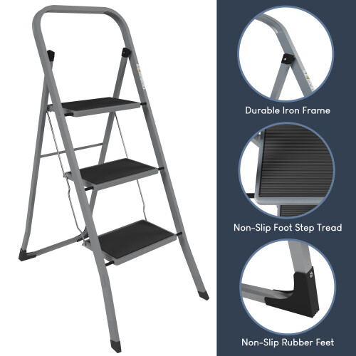 (3 Step) Foldable DIY Step Ladder Anti Slip Mat - Grey 2