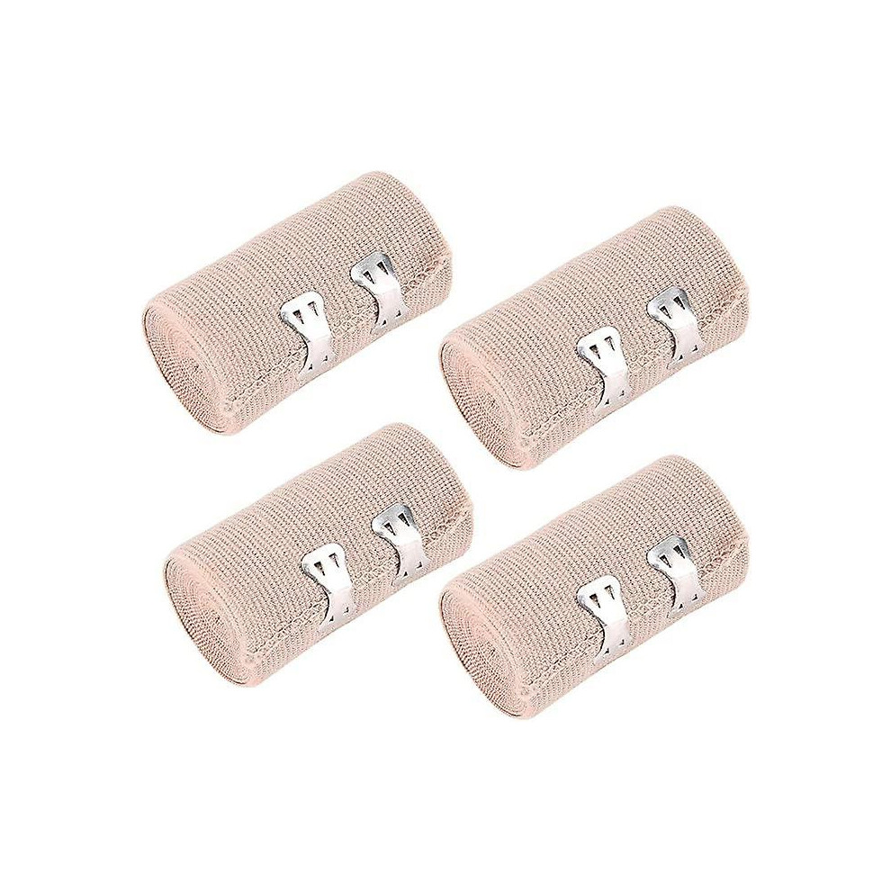 (As show, One size) 4 Pack Medical Elastic Compression Bandages with Metal Clips for Ankle, Arms, Legs or Chest, Injurie