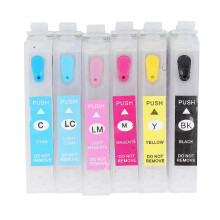 (As show, One size) 6Pcs Ink Cartridges Compatible Refill Replacement With Permanent Chip 6 Colors for Inkjet Printer IC