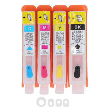 (As show, One size) 4 Pcs Ink Cartridge Black Blue Magenta Yellow Permanent Chip Replacement Refill Ink Cartridge for HP