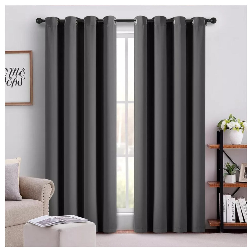 Supreme Bedding Ltd (Dark 66 X 72) Thermal Insulated Curtains Ring Top Grey