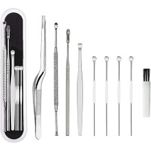 (As show, One size) 8pcs/set Stainless Steel Ear Pick Ear Curette Ear Wax Remover Wax Remover Cleaner Tool with Plastic