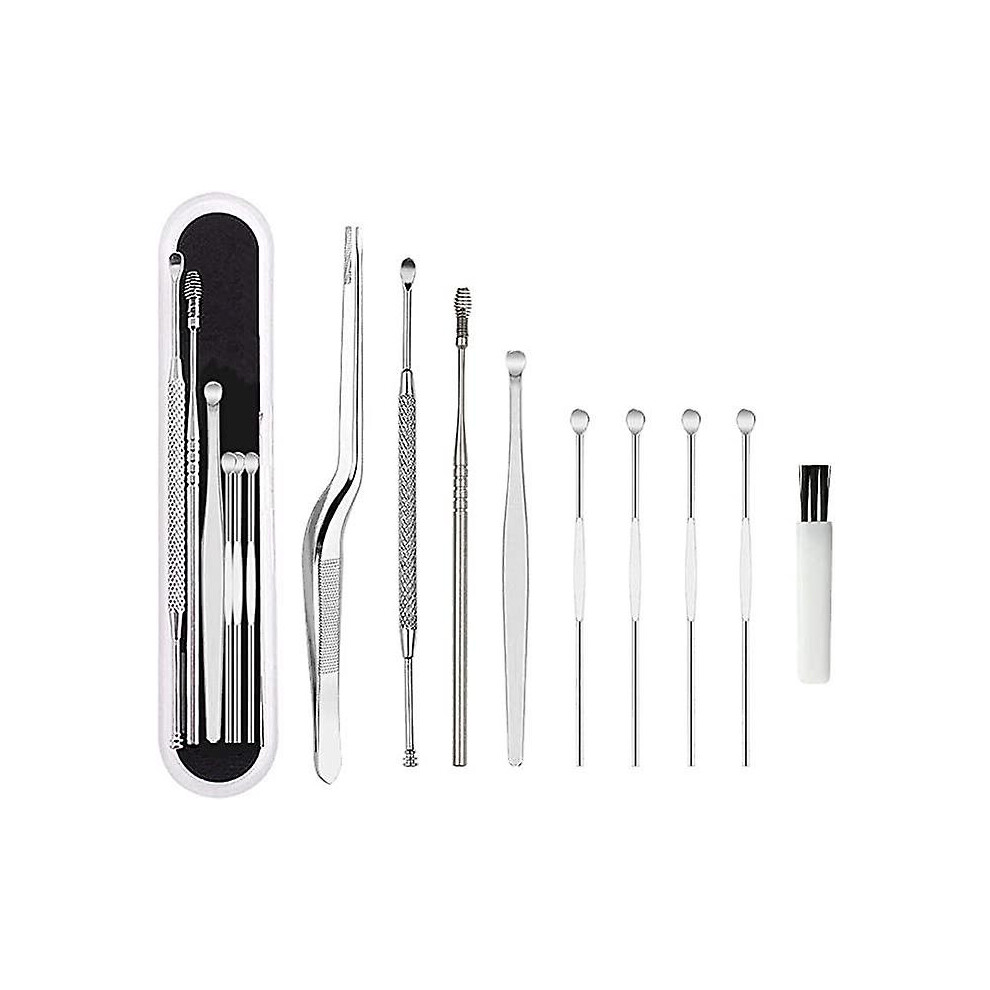 (As show, One size) 8pcs/set Stainless Steel Ear Pick Ear Curette Ear Wax Remover Wax Remover Cleaner Tool with Plastic