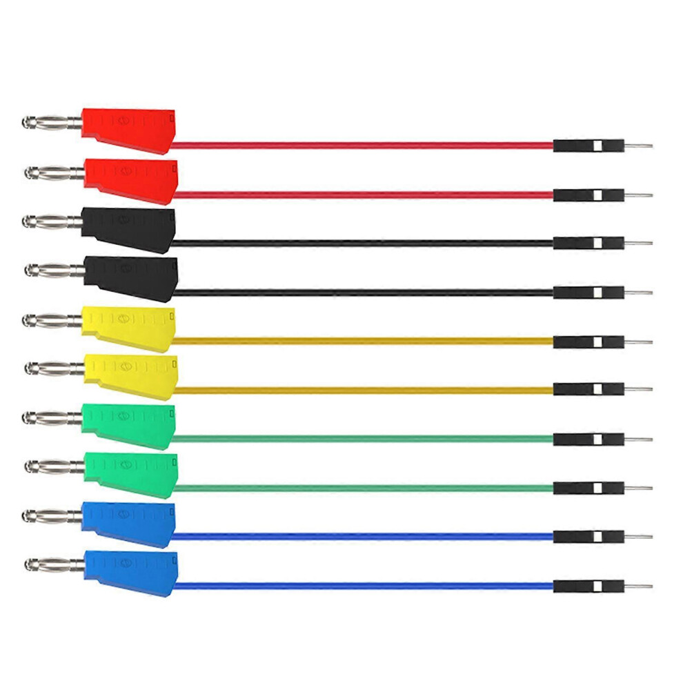 (As Show, One Size) 10Pcs Jump Wire Stacked Banana Plug Breadboard Colorful Flexible Silicone Electrical Testing Cable Line 6909775999097