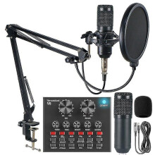 (As show, One size) Professional Studio Audio Interface Recording External Live Bm-800 Karaoke Mic V8 Sound Card For Con