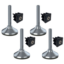 Edelstahl-Fuß M16x100 80mm Basis hat Gummipuffer + Einsatz 40x40x2mm - Satz von 4