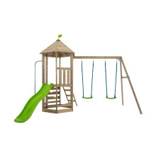 Castlewood climbing frame with Double Wooden Swing Arm & 1.8m Wavy Slide - FSC certified