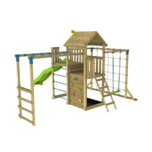 TP Skywood Wooden Tower Climbing Frame with Super Wavy Slide, Sky Deck, Monkey Bars & Skyline with Rapide Swing Seat - FSC certified