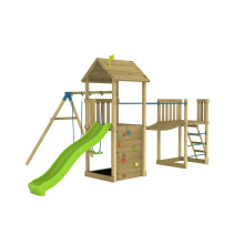 TP Skywood Wooden Tower Climbing Frame with Ripple Slide, Sky Bridge, Mini Tower & Double Swing Arm - FSC certified