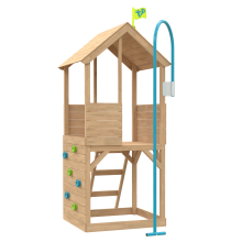 Treehouse Wooden play Tower with Climbing Wall and Fireman's Pole - FSC certified