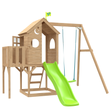 Treehouse wooden play tower, with Panel kit, balcony, wavy slide & swing arm - FSC certified