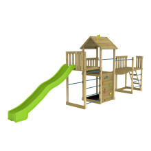 TP Skywood Wooden Tower Climbing Frame with Sky Deck, Super Wavy Slide, Sky Bridge & Mini Tower - FSC certified