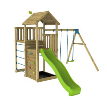 TP Skywood Wooden Tower Climbing Frame with Ripple Slide, Sky Deck & Double Swing Arm - FSC certified
