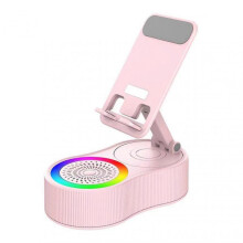 (Pink) SonicDrop Dock Magic Speaker & Charging Stand, SonicDrop Dock Rotating LED Phone Stand for Desk Car Office
