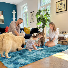 (60 CM x 220 CM- Runner Rug Non Slip, Tie Dye Teal) Shaggy Large Rugs Non Slip Bedroom Living Room Carpet Hallway Runner Rug