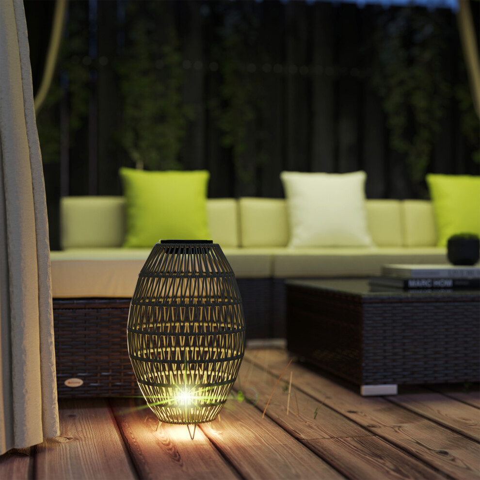 (Brown) Outsunny Rattan Solar Lamp, Auto On/Off Garden Lantern