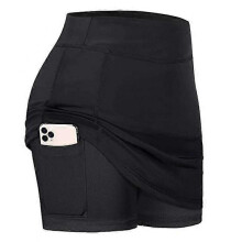 Women Tennis Skirts Inner Shorts Elastic Sports Golf Skorts with PocketsBlack