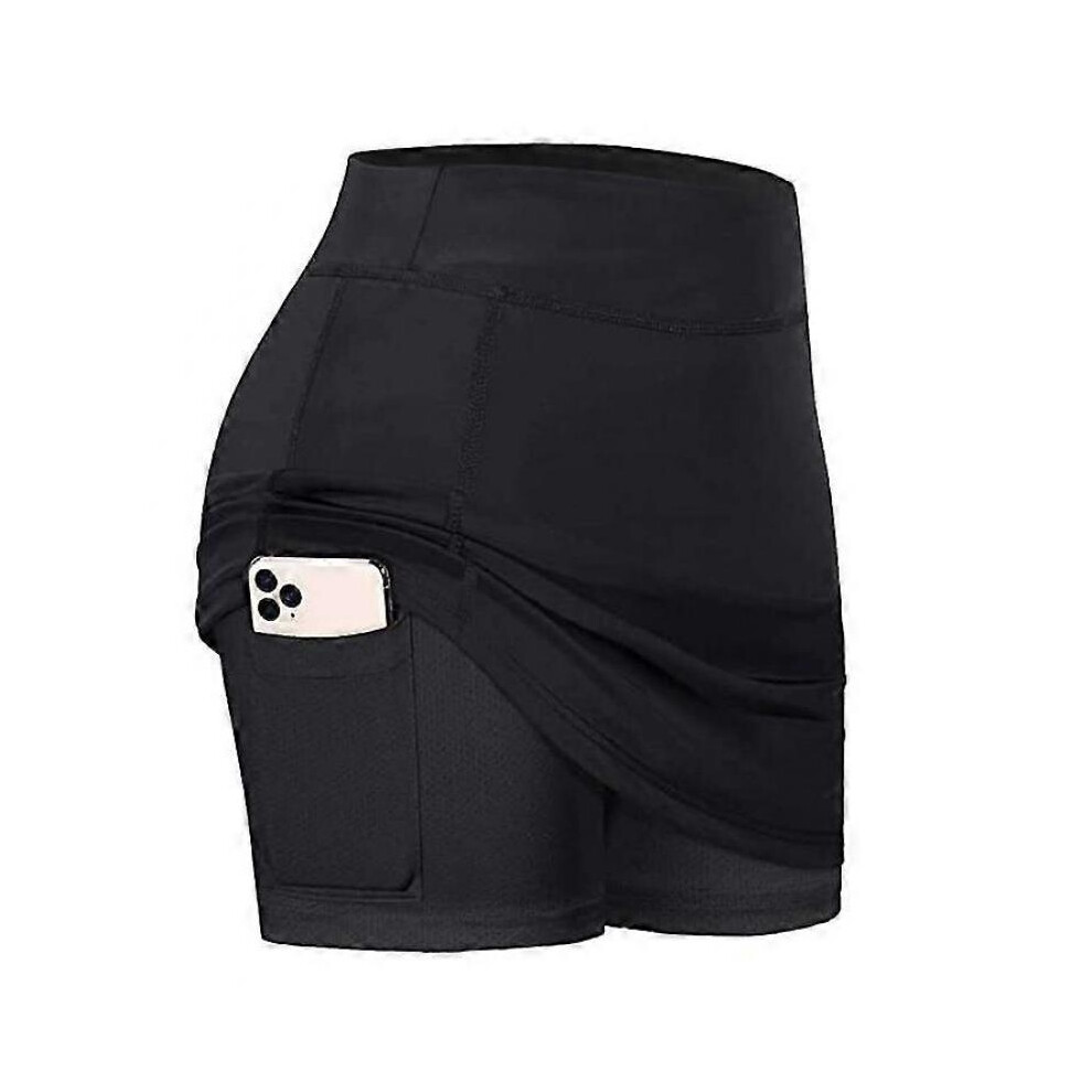 Jupes de tennis pour femmes Short intérieur élastique Sports Golf Skorts avec pochesNoir